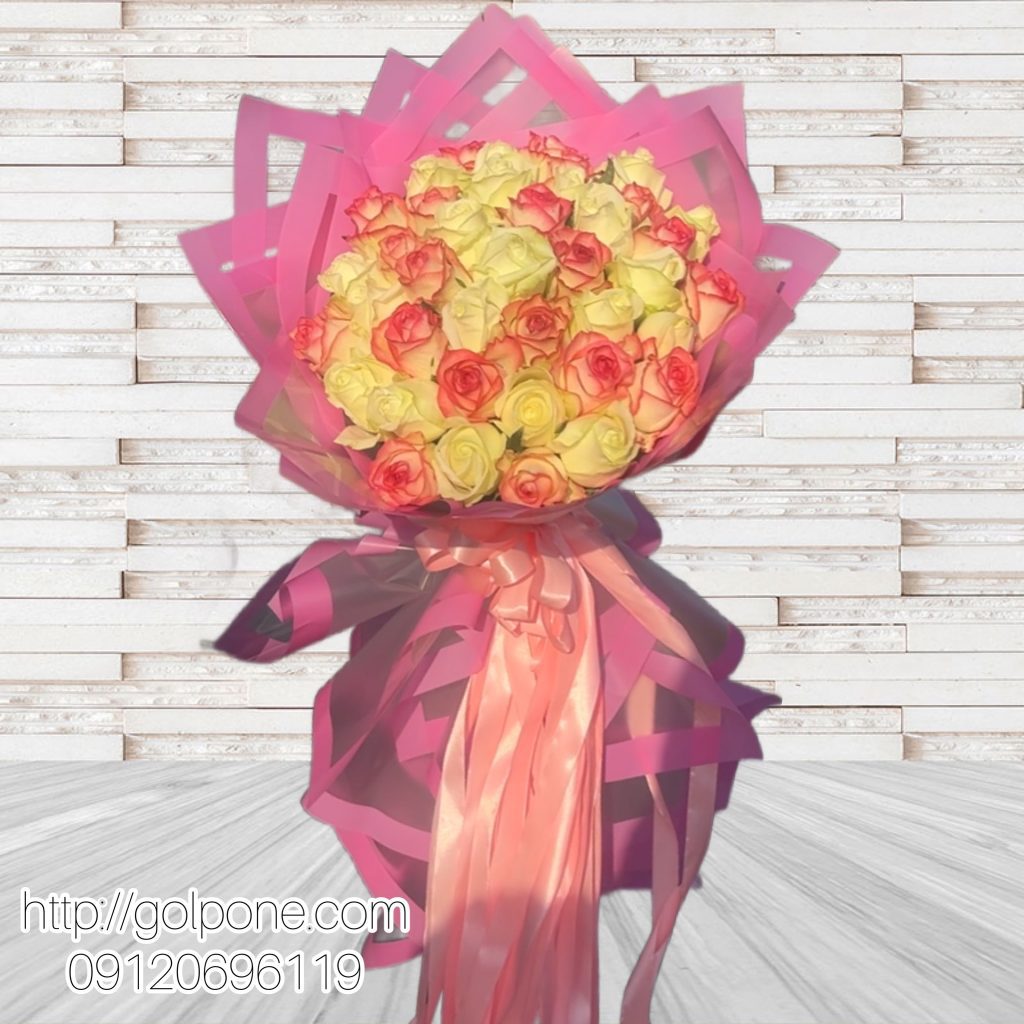 دسته گل رز صورتی و سفید