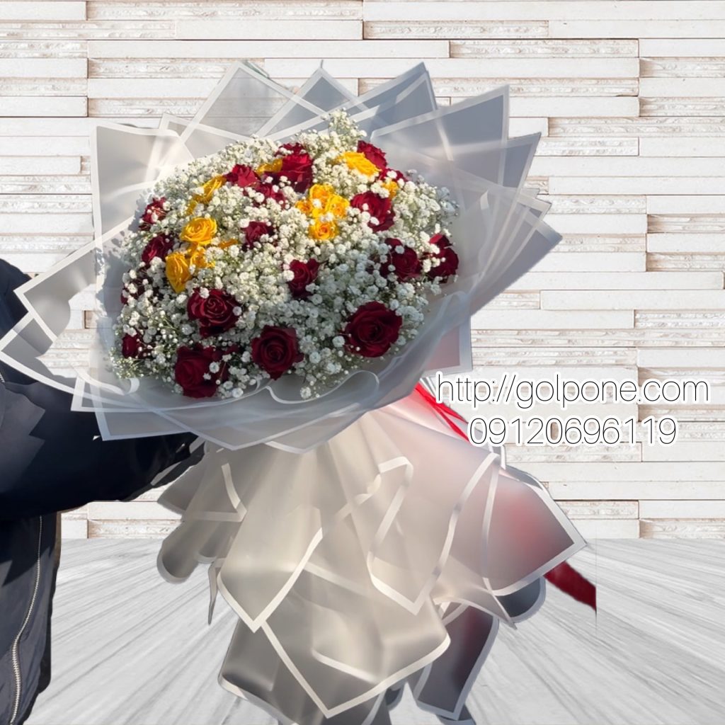 دسته گل20شاخه رزوعروس ورز مینیاتوری